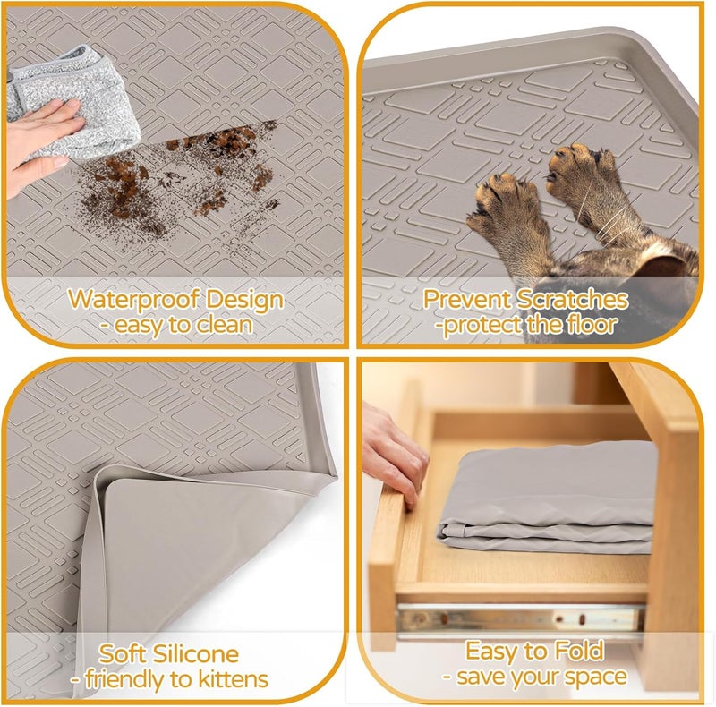Lanstics Cat Food Mat, 42" x 29" Large Silicone Mat Cat Feeding Mat with Raised Edge Non-Slip Pet Feeding Mat for Food and Water Bowl, Easy to Clean, Floor Protection (Beige) - Image 3